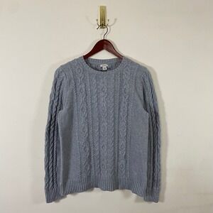 L.L. Bean Womens Grey Cable Knit Cotton Relaxed Sweater Size Medium Fisherman